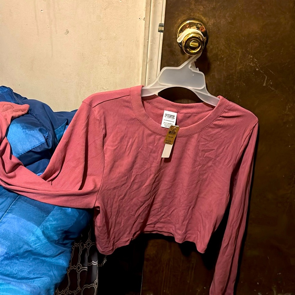 Darker pink flannel type of material crop top